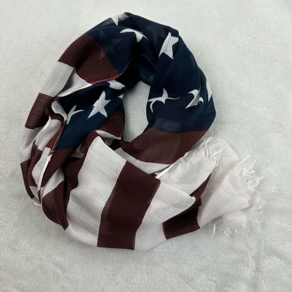 Bella Taylor‎ Salute American Flag Scarf Navy Burgundy Stars Stripes 21x70 NWT - Picture 2 of 7